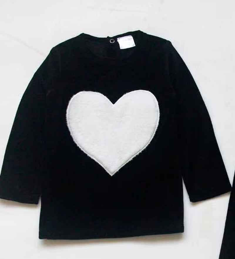 Children Clothes 2Pcs Set Velour Kids Clothes Baby Boy Clothes Girls Clothes round Neck Long Pants Heart Star Children Set 2-5T