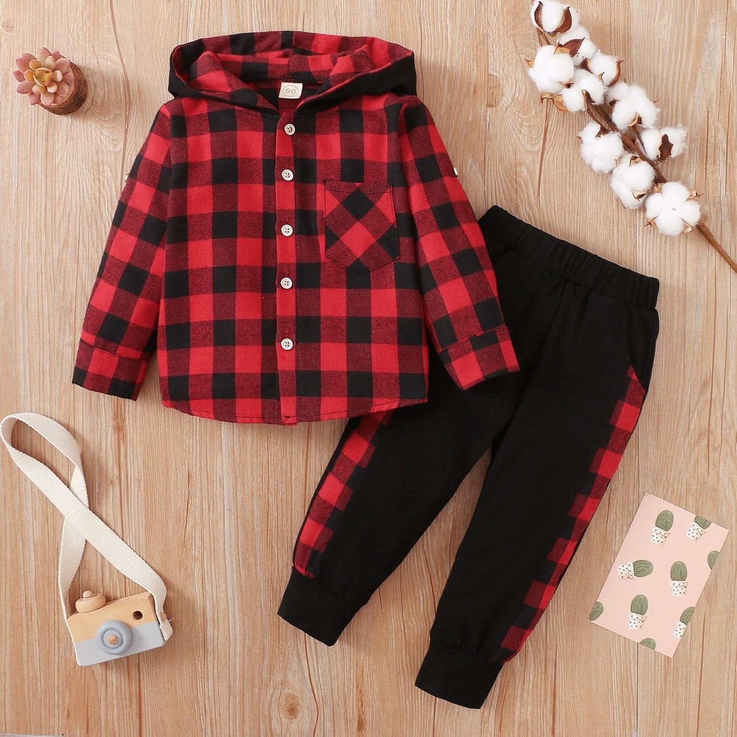 Toddler Boy Clothes Fall Winter Outfits Plaid Pocket Hoodie Sweatshirt + Long Sleeve Pants Set 12 Months-6 Years Old