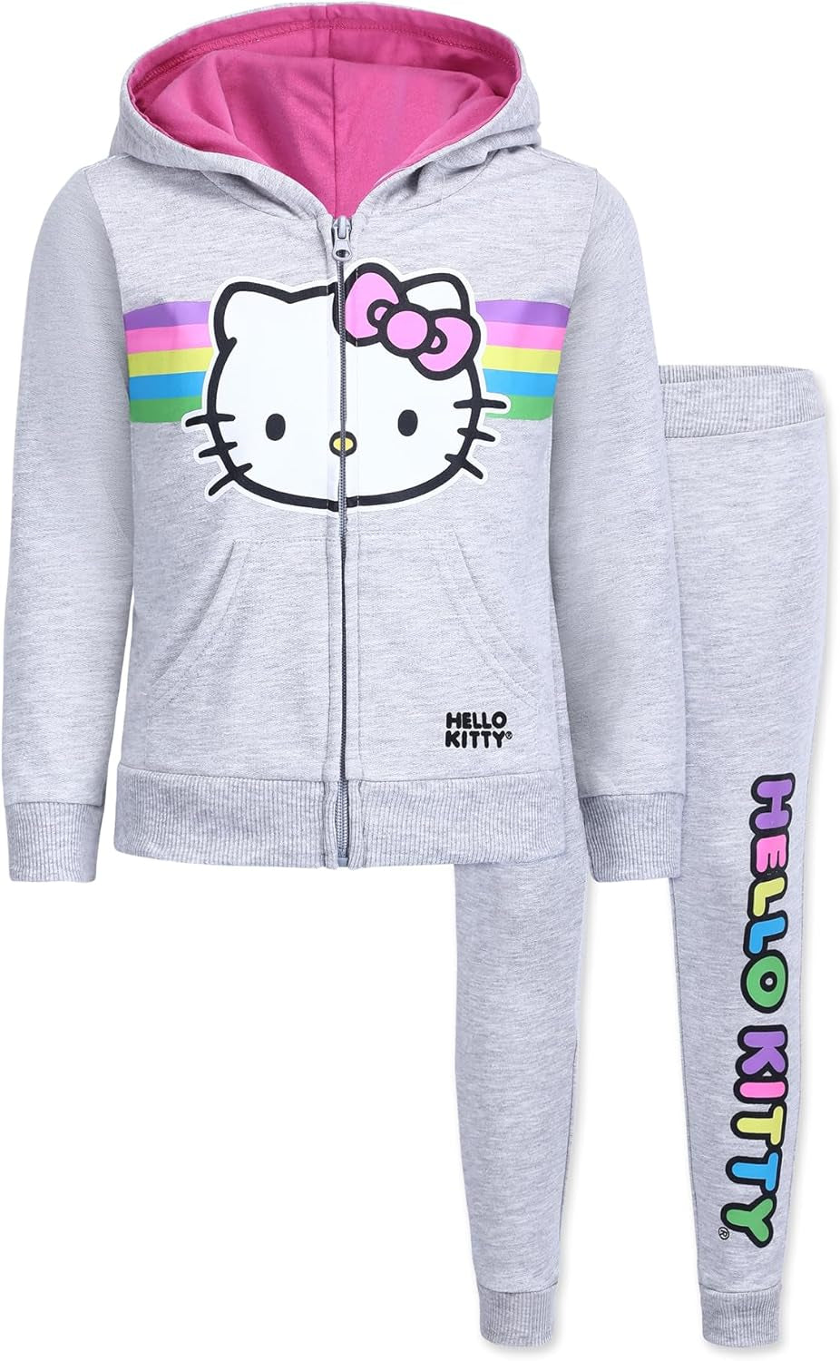 Girls' Zip-Up Hoodie and Jogger Pants Set for Infants, Toddlers, and Kids – Grey/Pink