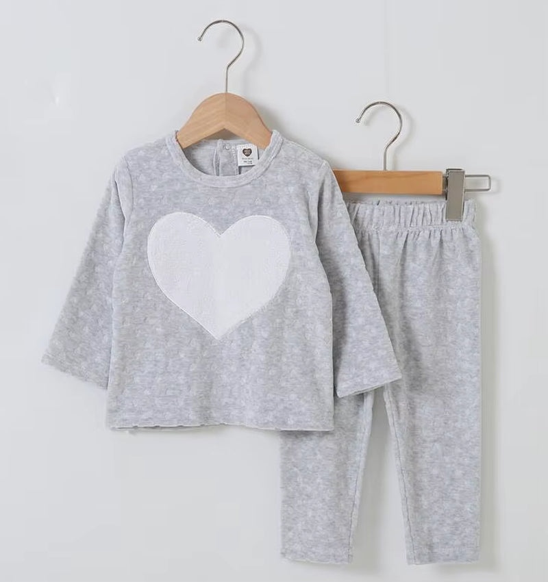 Children Clothes 2Pcs Set Velour Kids Clothes Baby Boy Clothes Girls Clothes round Neck Long Pants Heart Star Children Set 2-5T