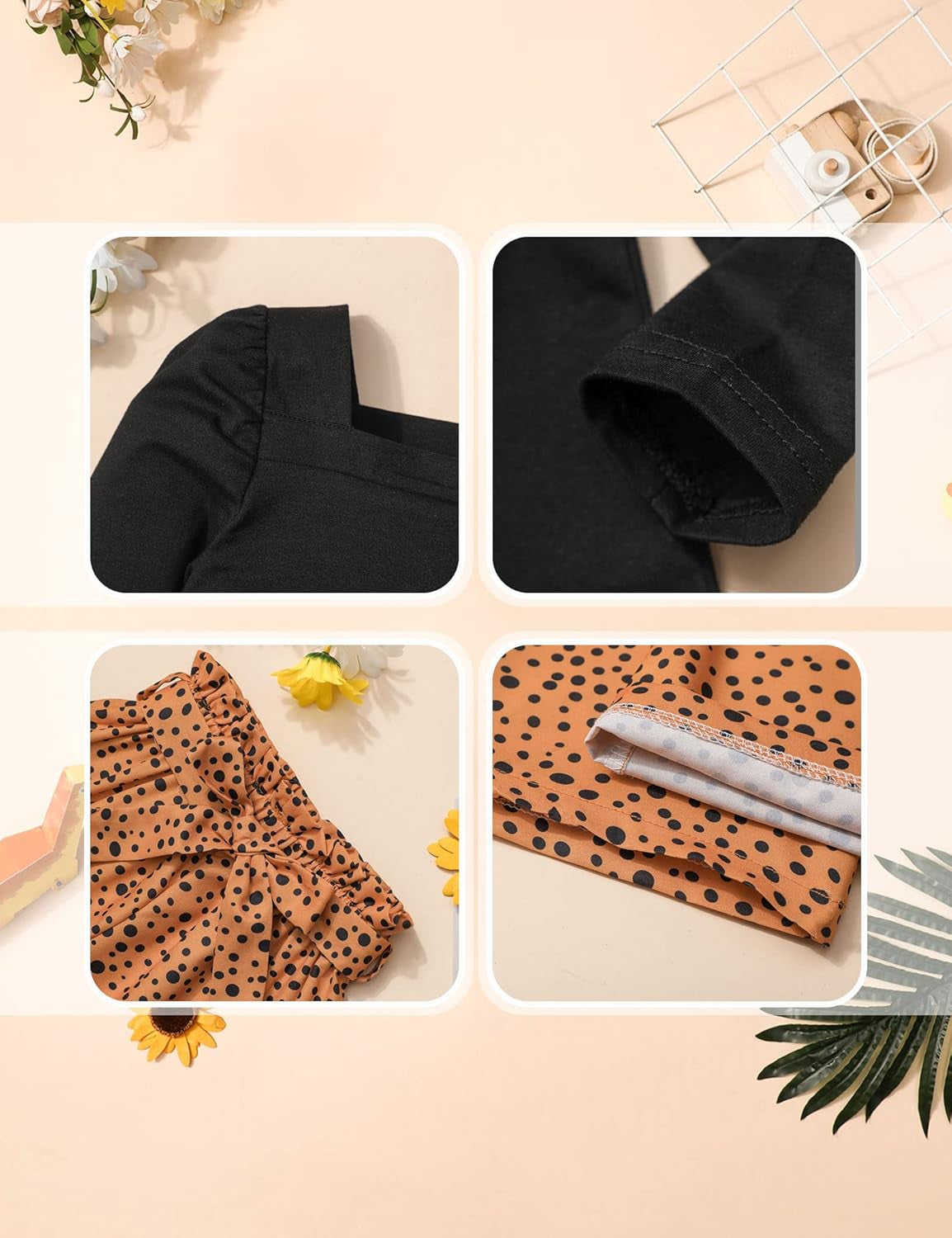 Toddler Girls' 3-Piece Outfit Set: Square Neck Puff Sleeve Top, Striped Pants, and Headband