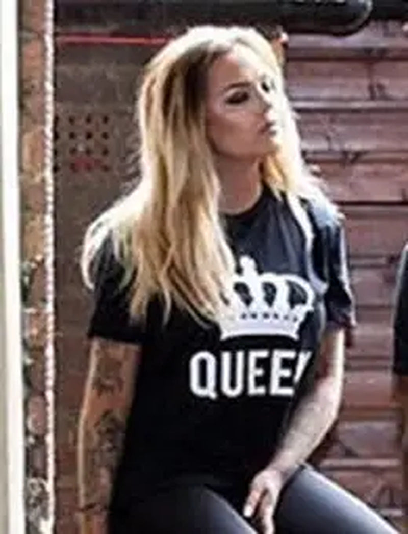 2024 NEW Funny KING QUEEN Letter Printed Black Tshirts  Summer Casual Cotton Short Sleeve Tees Tops Brand Loose Couple Tops