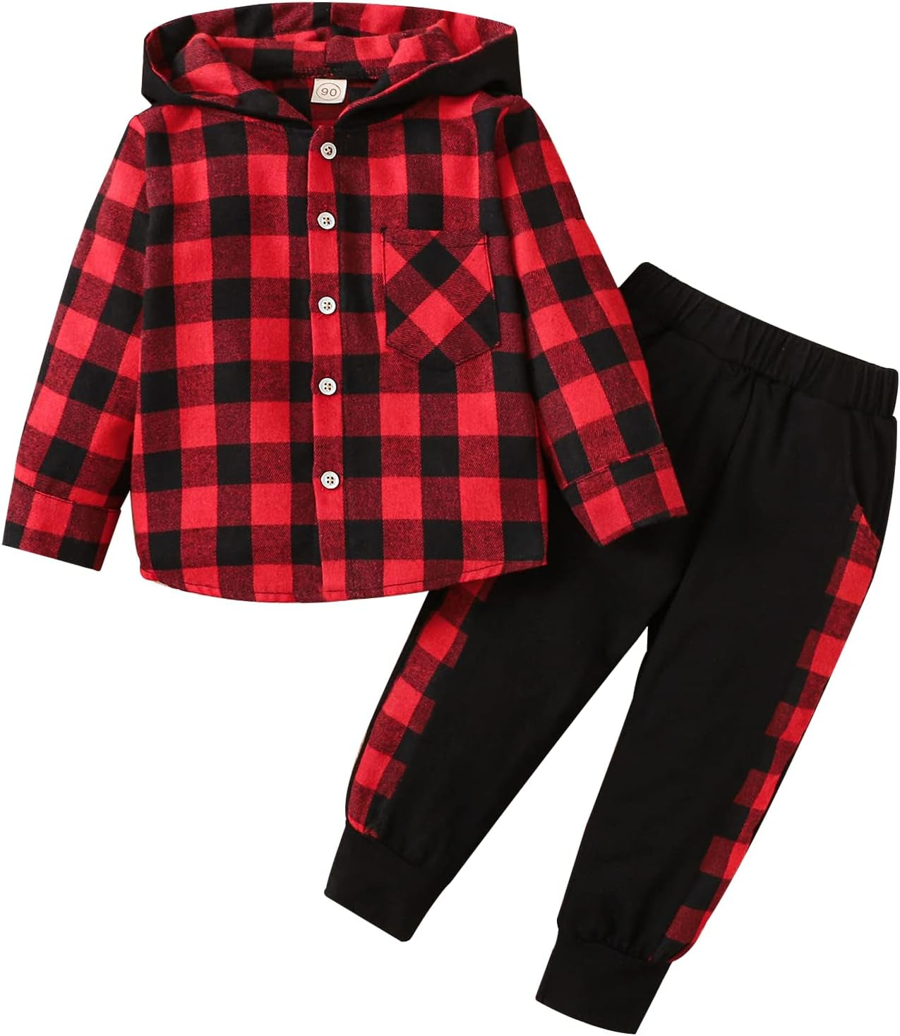 Toddler Boy Clothes Fall Winter Outfits Plaid Pocket Hoodie Sweatshirt + Long Sleeve Pants Set 12 Months-6 Years Old