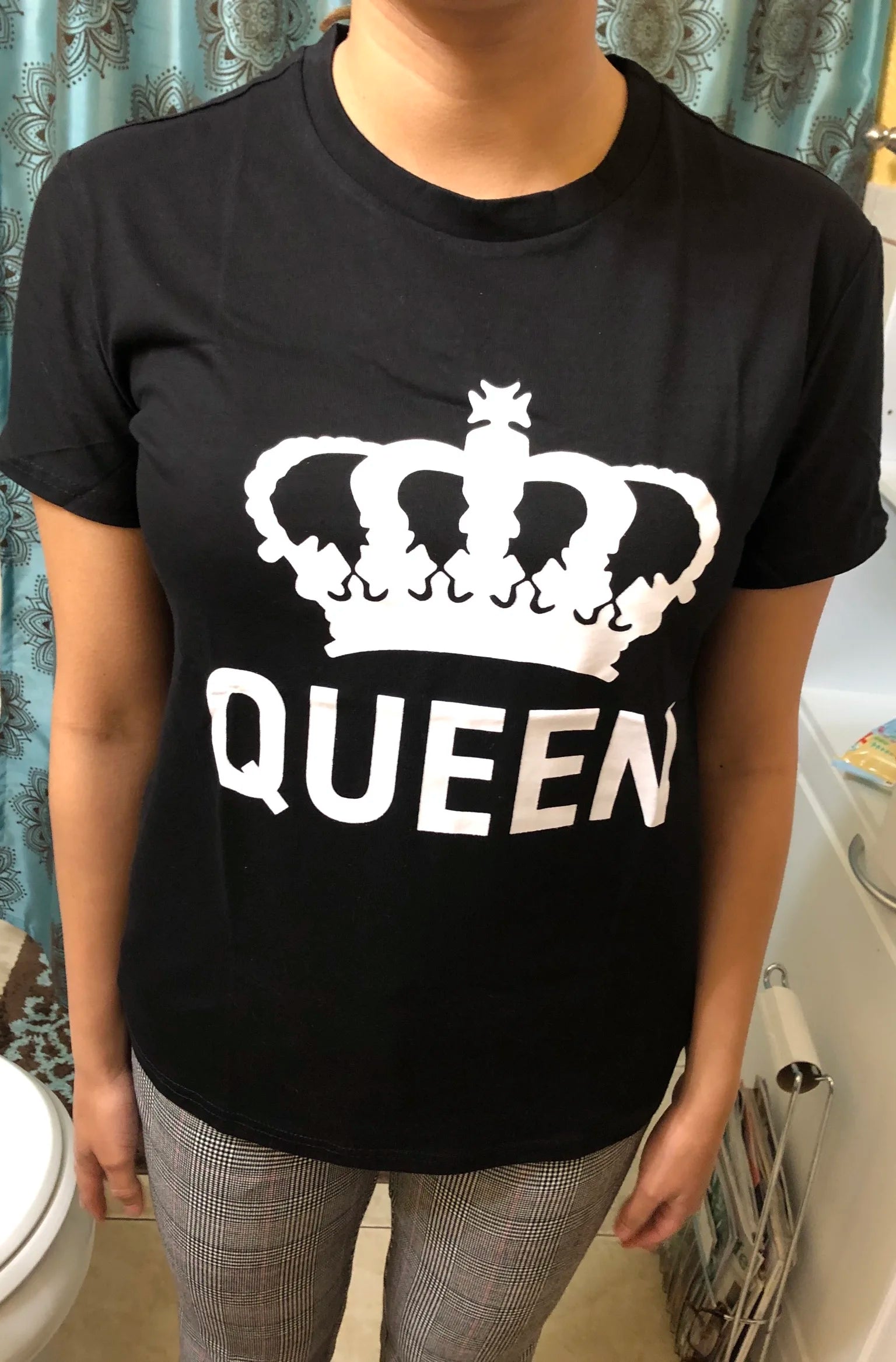 2024 NEW Funny KING QUEEN Letter Printed Black Tshirts  Summer Casual Cotton Short Sleeve Tees Tops Brand Loose Couple Tops