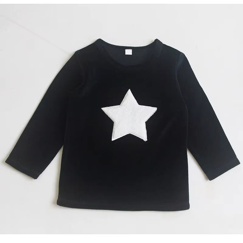 Children Clothes 2Pcs Set Velour Kids Clothes Baby Boy Clothes Girls Clothes round Neck Long Pants Heart Star Children Set 2-5T