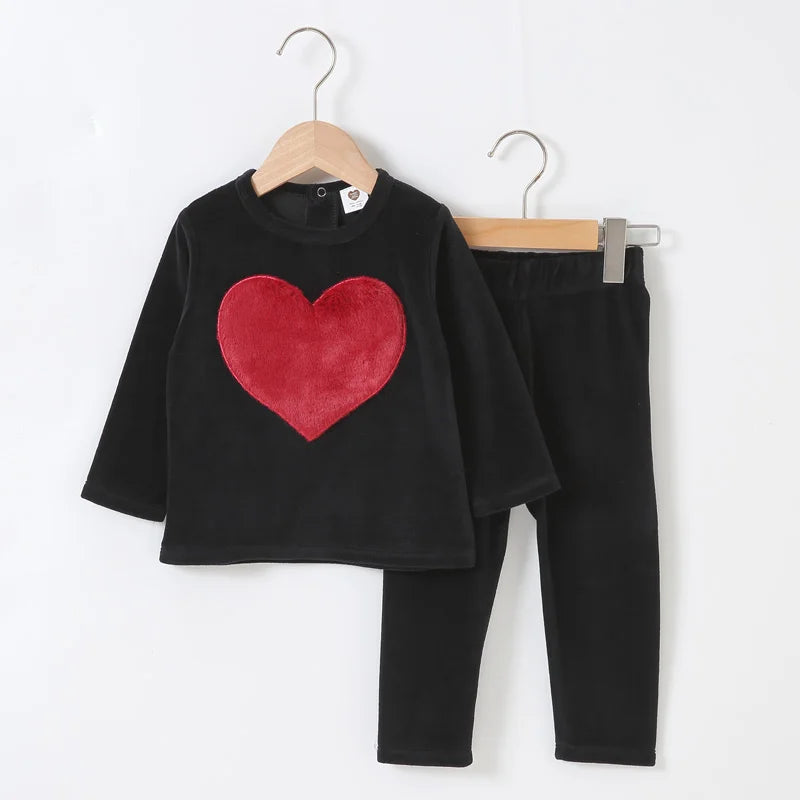 Children Clothes 2Pcs Set Velour Kids Clothes Baby Boy Clothes Girls Clothes round Neck Long Pants Heart Star Children Set 2-5T