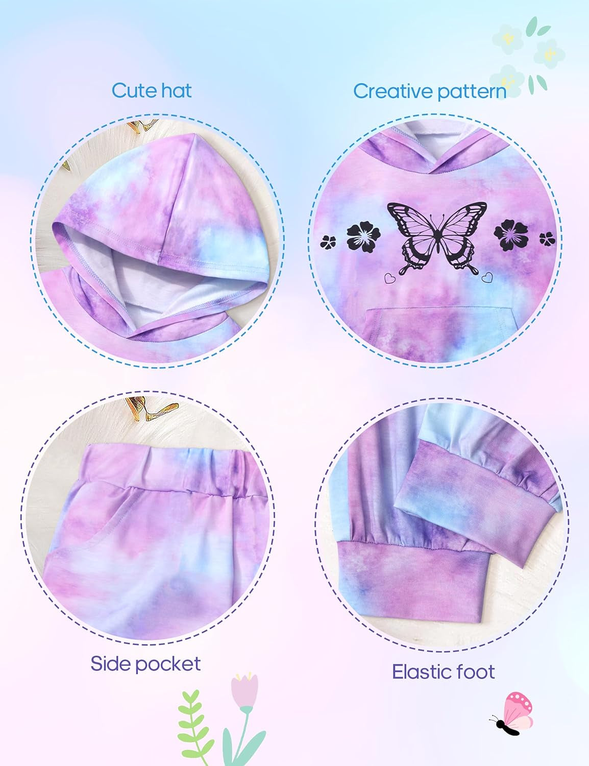 Infant Tie Dye Sweatsuit Set for Newborn Girls - Long Sleeve Hoodie and Pants for Fall and Winter