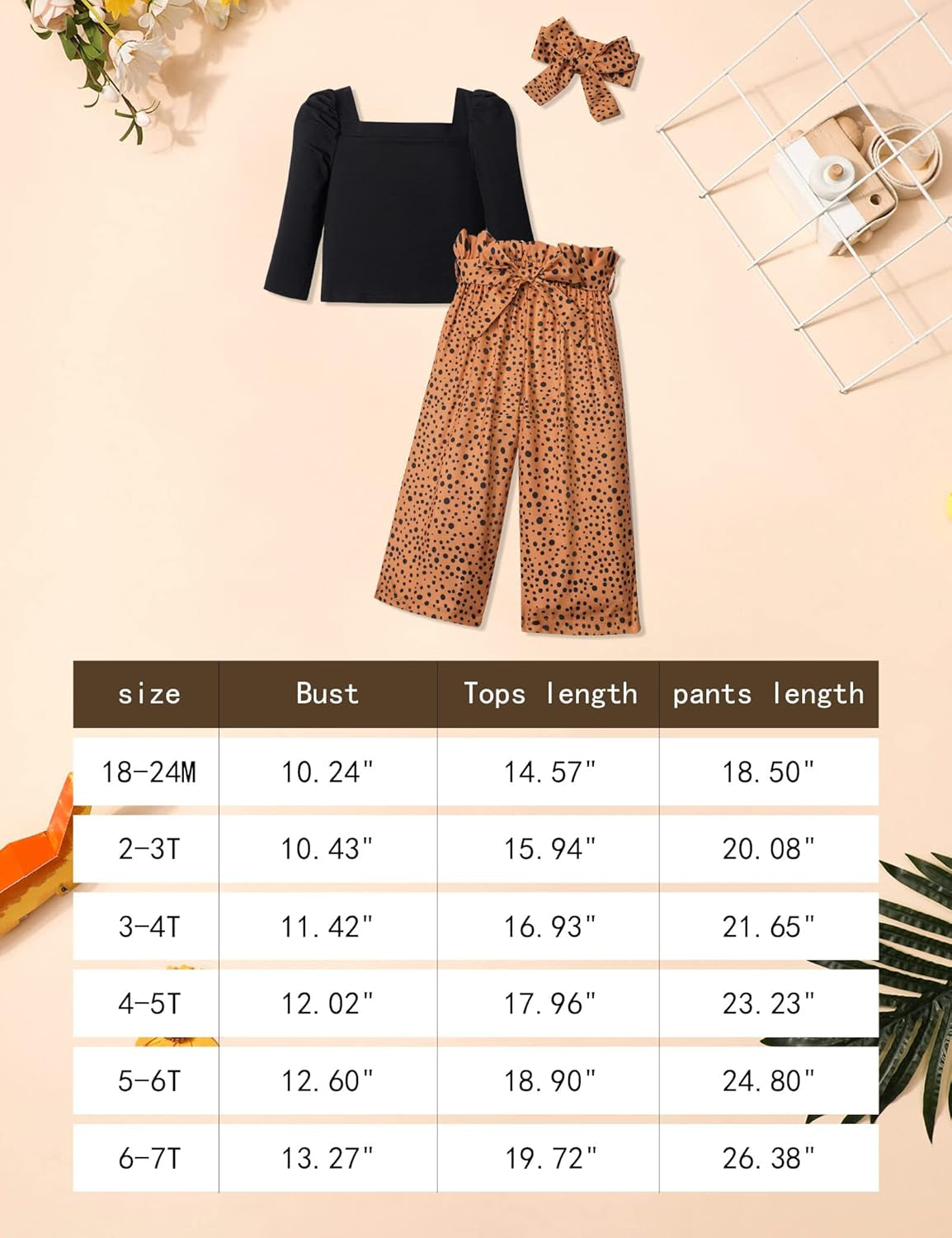 Toddler Girls' 3-Piece Outfit Set: Square Neck Puff Sleeve Top, Striped Pants, and Headband