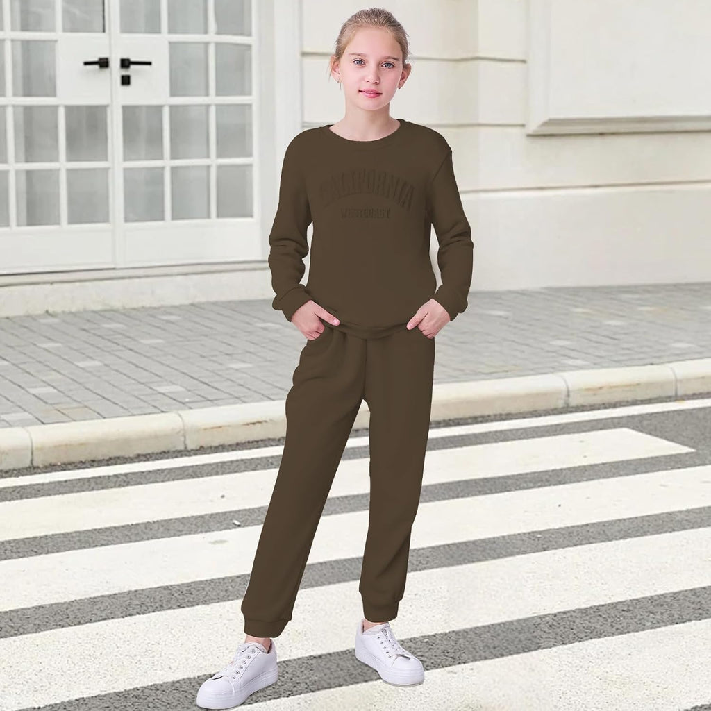 2 Piece Girls Outfits Letter Print Girls Clothes Sweatshirt Girls' Clothing Sets Sweatsuits + Sweatpants with Pockets
