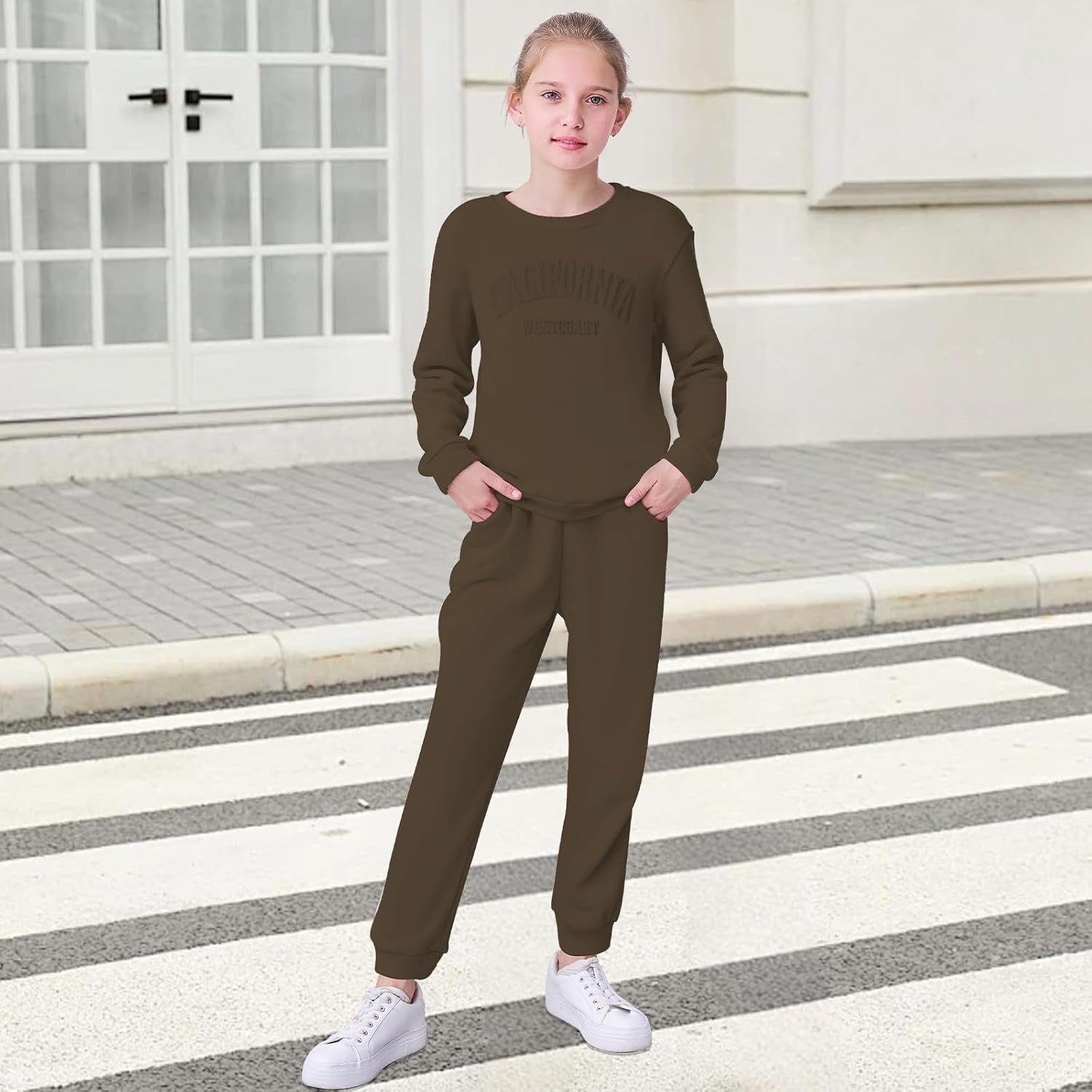 2 Piece Girls Outfits Letter Print Girls Clothes Sweatshirt Girls' Clothing Sets Sweatsuits + Sweatpants with Pockets