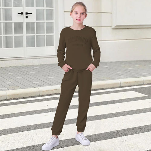 2 Piece Girls Outfits Letter Print Girls Clothes Sweatshirt Girls' Clothing Sets Sweatsuits + Sweatpants with Pockets