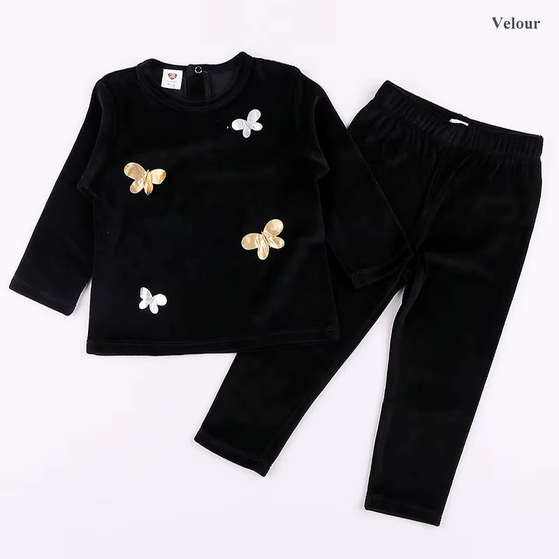 Children Clothes 2Pcs Set Velour Kids Clothes Baby Boy Clothes Girls Clothes round Neck Long Pants Heart Star Children Set 2-5T
