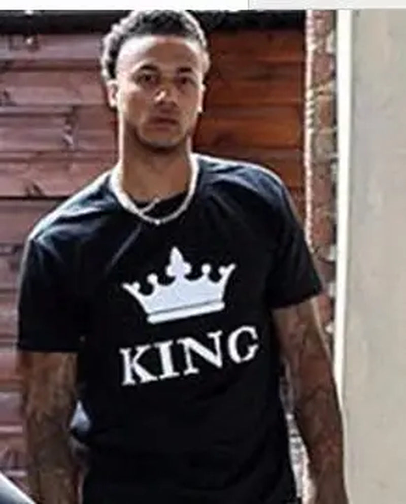 2024 NEW Funny KING QUEEN Letter Printed Black Tshirts  Summer Casual Cotton Short Sleeve Tees Tops Brand Loose Couple Tops