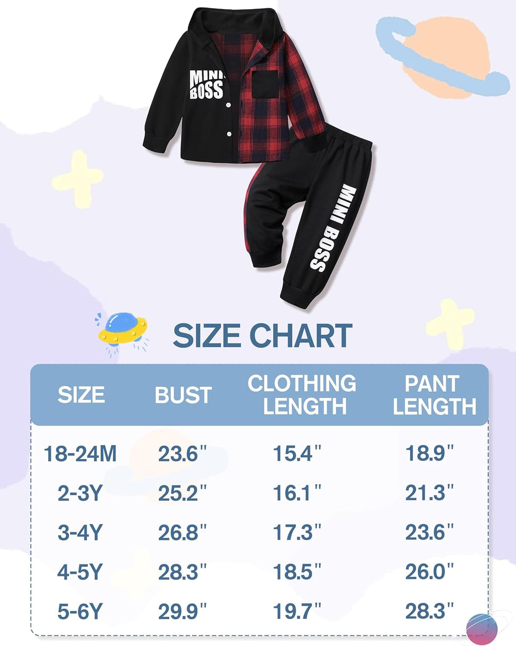 Toddler Boys' Plaid Button-Down Long Sleeve Hoodie and Letter Print Pants Set for Fall and Winter