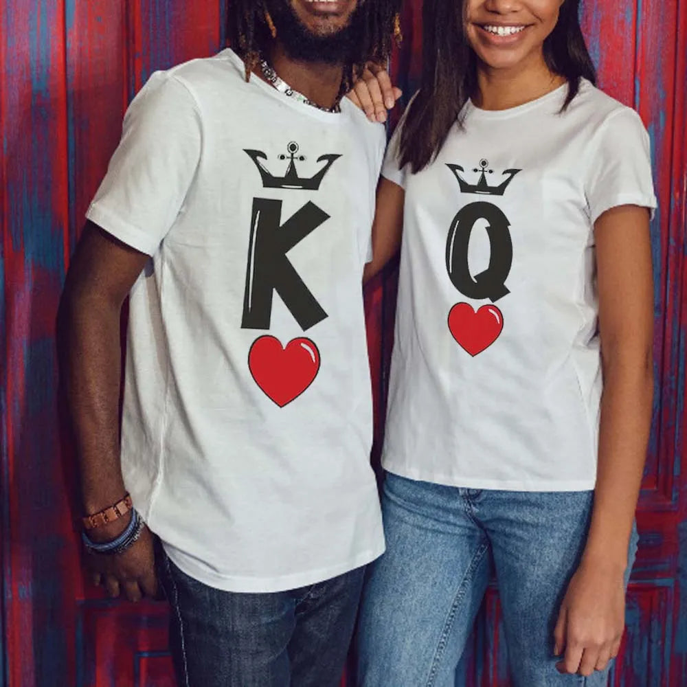 Short Sleeve Women 2024 New Summer Top White T Shirts Chic Couple Clothes Harajuku Women Men Matching Soulmate Basic T-Shirts