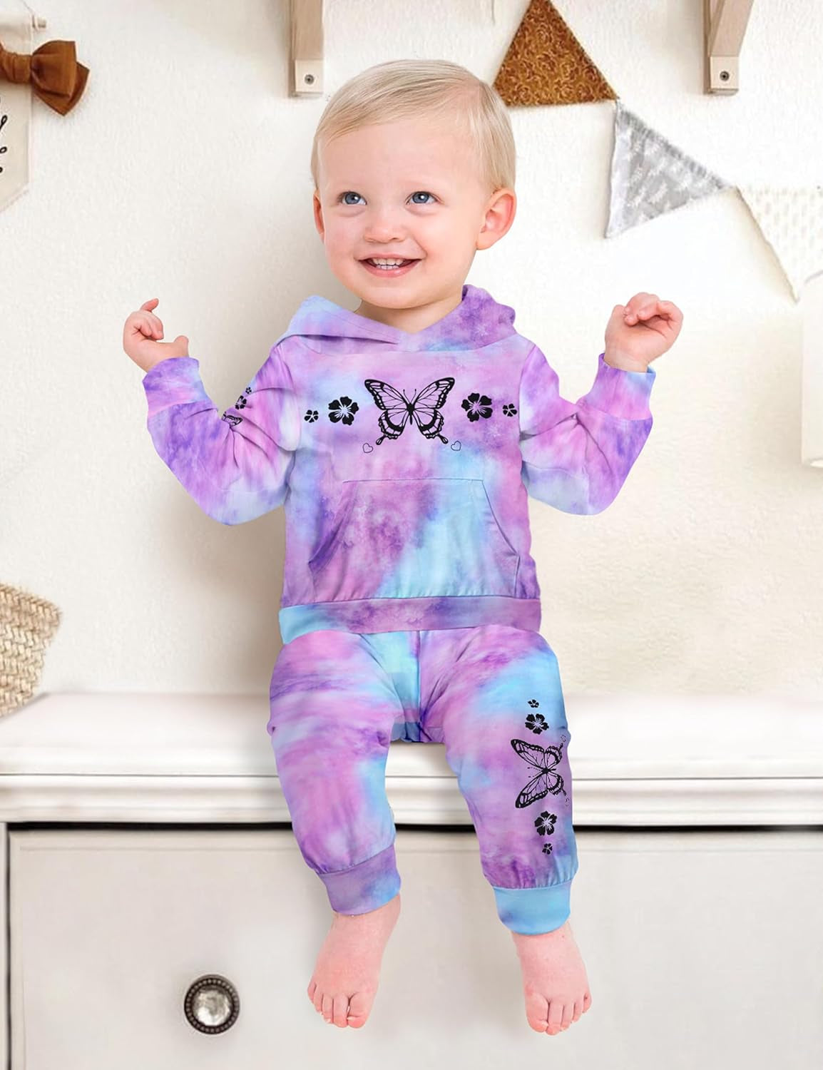 Infant Tie Dye Sweatsuit Set for Newborn Girls - Long Sleeve Hoodie and Pants for Fall and Winter