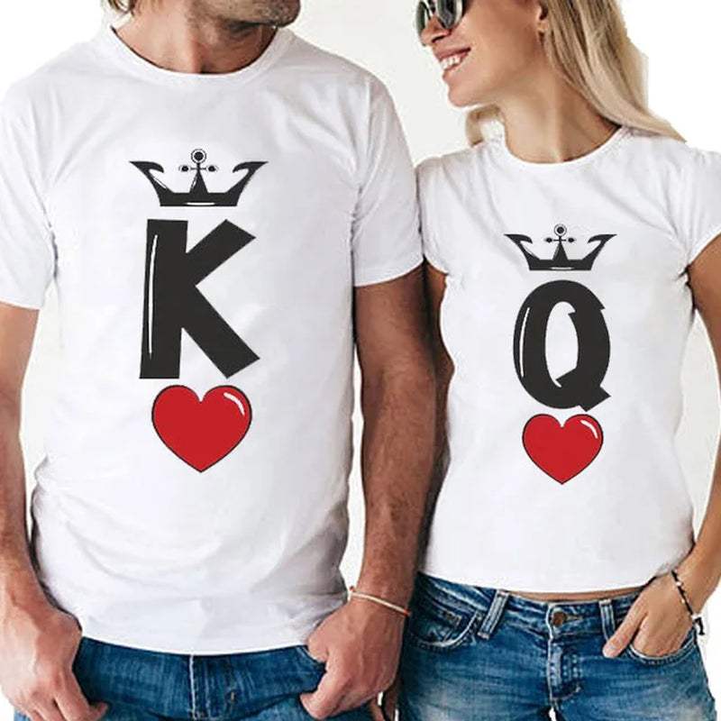 Short Sleeve Women 2024 New Summer Top White T Shirts Chic Couple Clothes Harajuku Women Men Matching Soulmate Basic T-Shirts