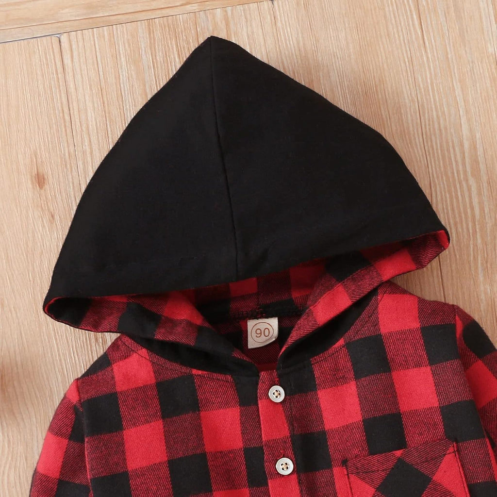 Toddler Boy Clothes Fall Winter Outfits Plaid Pocket Hoodie Sweatshirt + Long Sleeve Pants Set 12 Months-6 Years Old