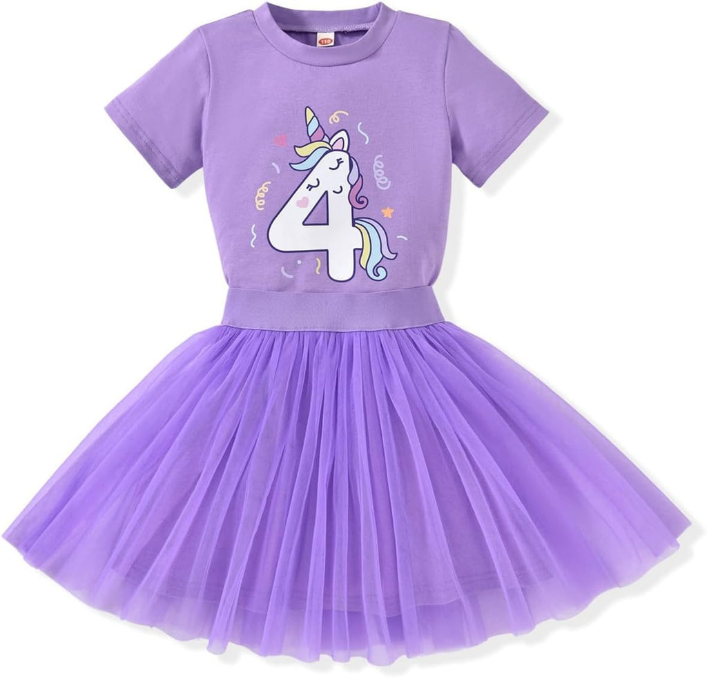 4Th Birthday Outfit Girl,4 Year Old Fourth Four Shirt Skirt Outfit for Toddler Girls