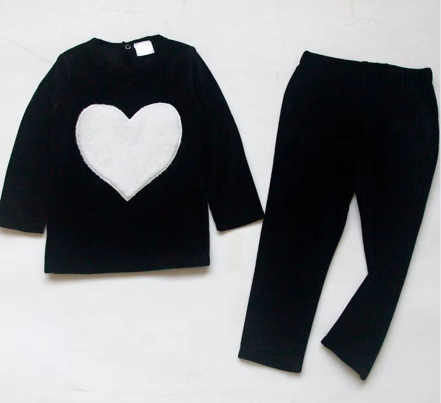 Children Clothes 2Pcs Set Velour Kids Clothes Baby Boy Clothes Girls Clothes round Neck Long Pants Heart Star Children Set 2-5T