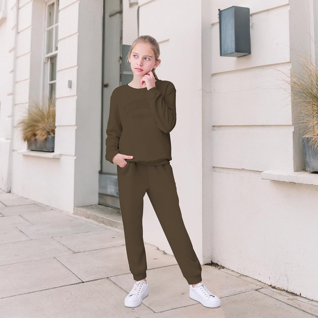 2 Piece Girls Outfits Letter Print Girls Clothes Sweatshirt Girls' Clothing Sets Sweatsuits + Sweatpants with Pockets