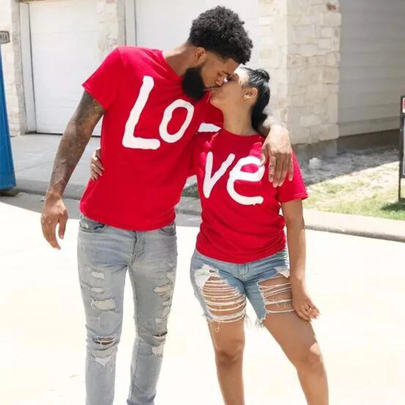 Tee Shirt Women Men T Shirt Cotton LO VE Red Basic High Quality T-Shirts Female Casual Tops Short Sleeve O Neck Femme 2024