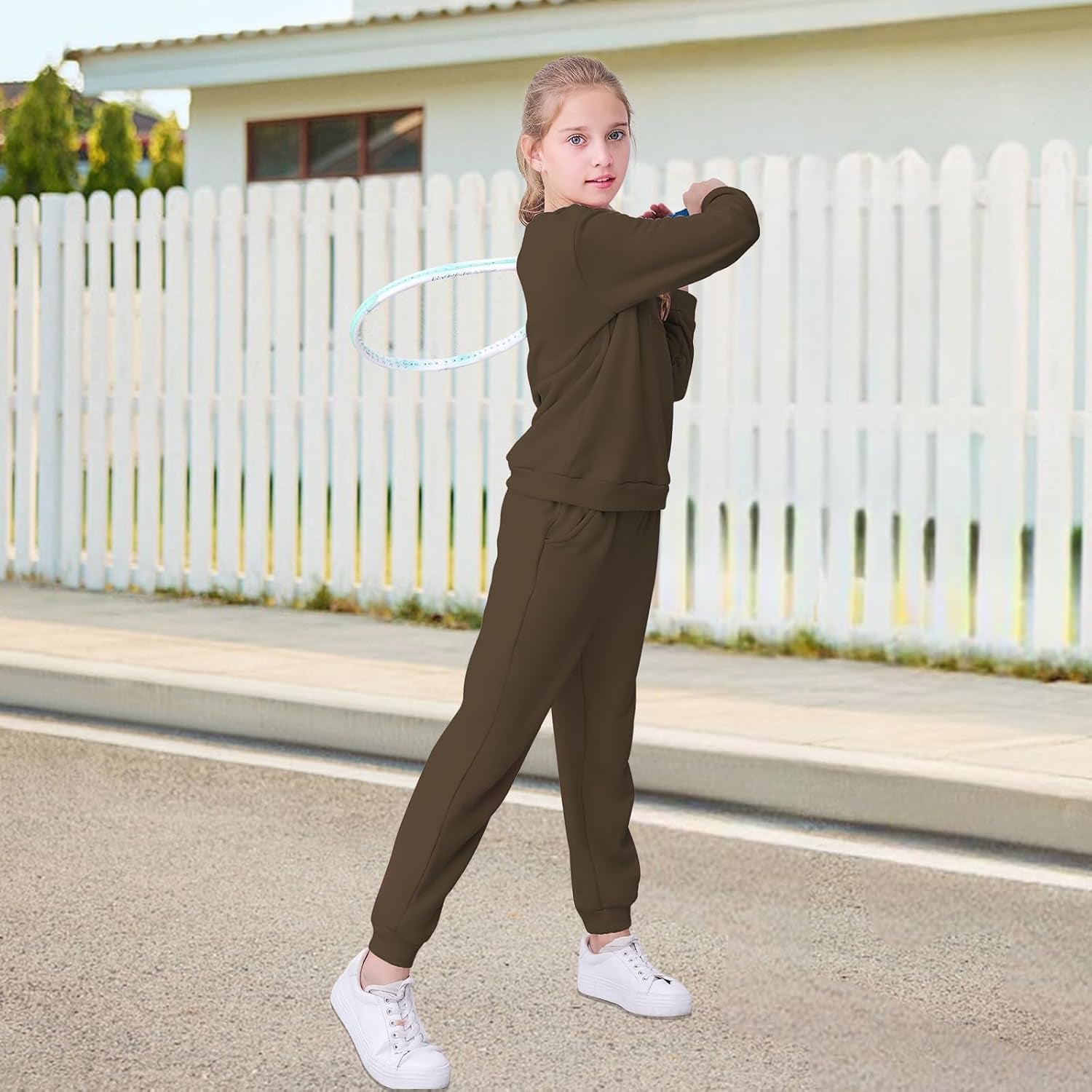 2 Piece Girls Outfits Letter Print Girls Clothes Sweatshirt Girls' Clothing Sets Sweatsuits + Sweatpants with Pockets