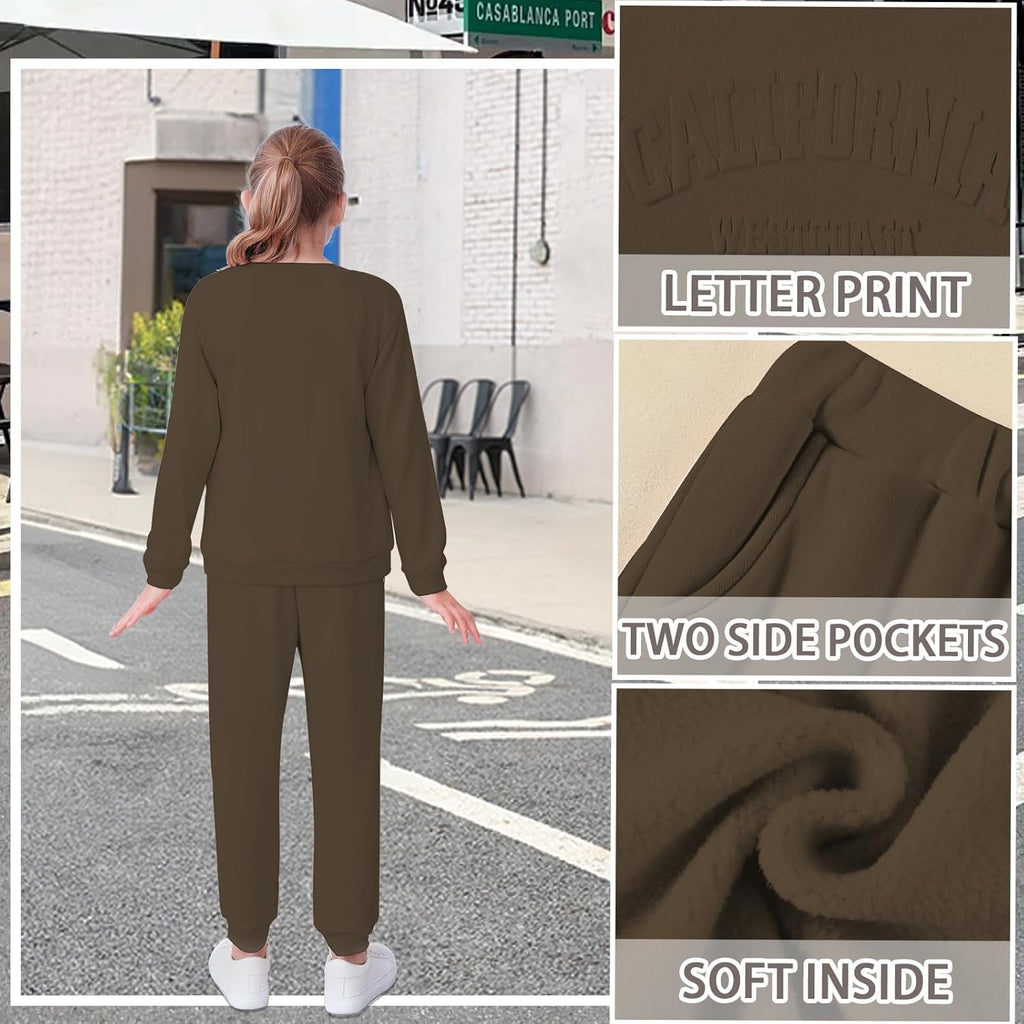 2 Piece Girls Outfits Letter Print Girls Clothes Sweatshirt Girls' Clothing Sets Sweatsuits + Sweatpants with Pockets